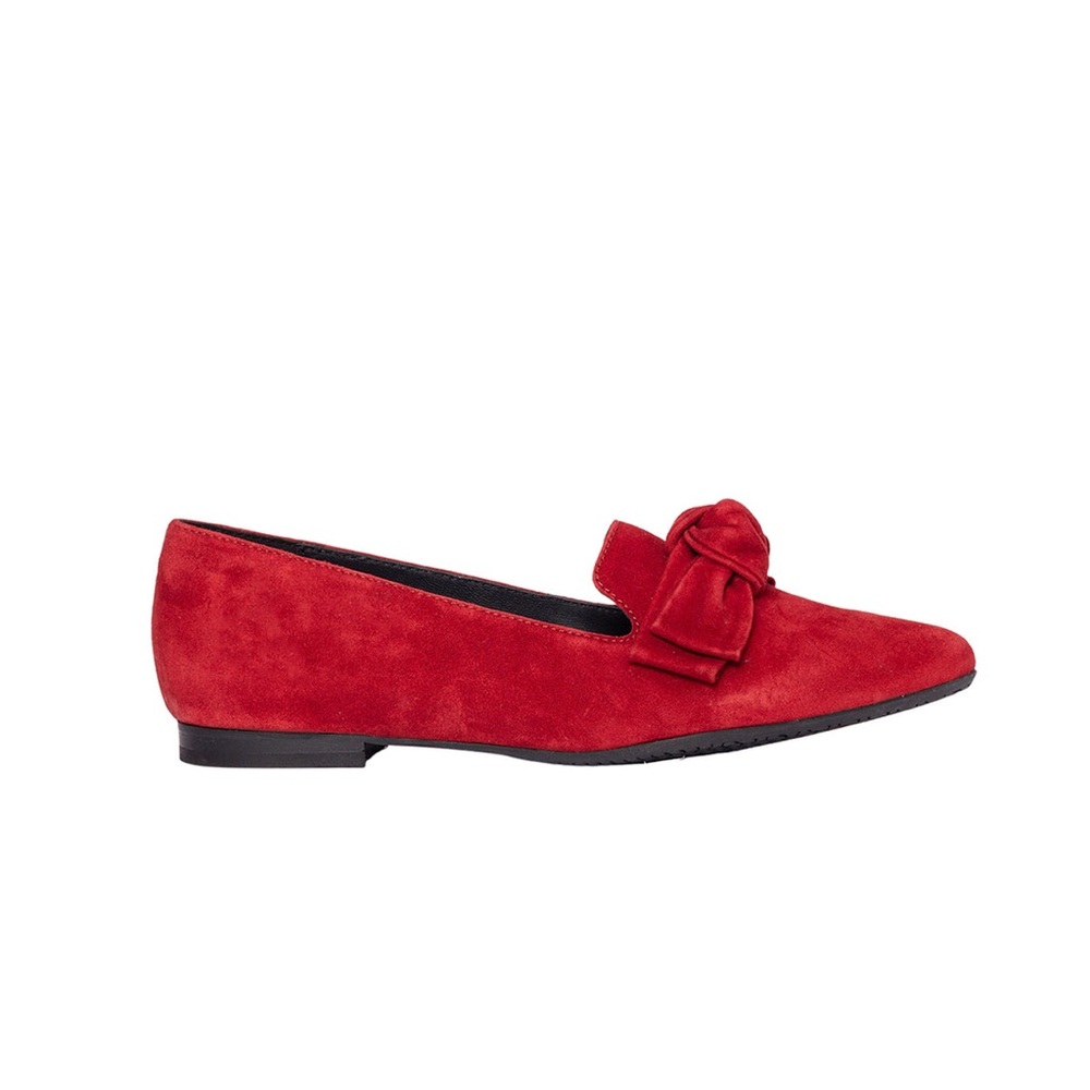 Ateliers Thea Red Suede Loafers with Knotted Bow Detail